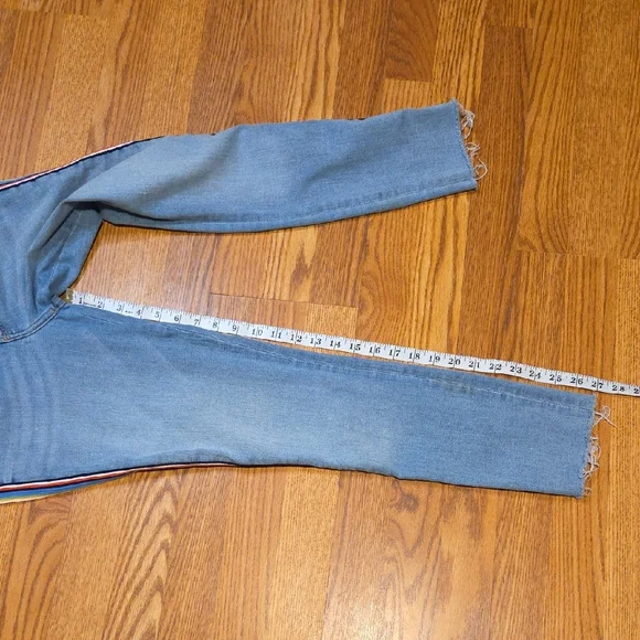 Express Blue Ankle Cropped Jeans with Subtle Stripe SZ 6R - Picture 5 of 7